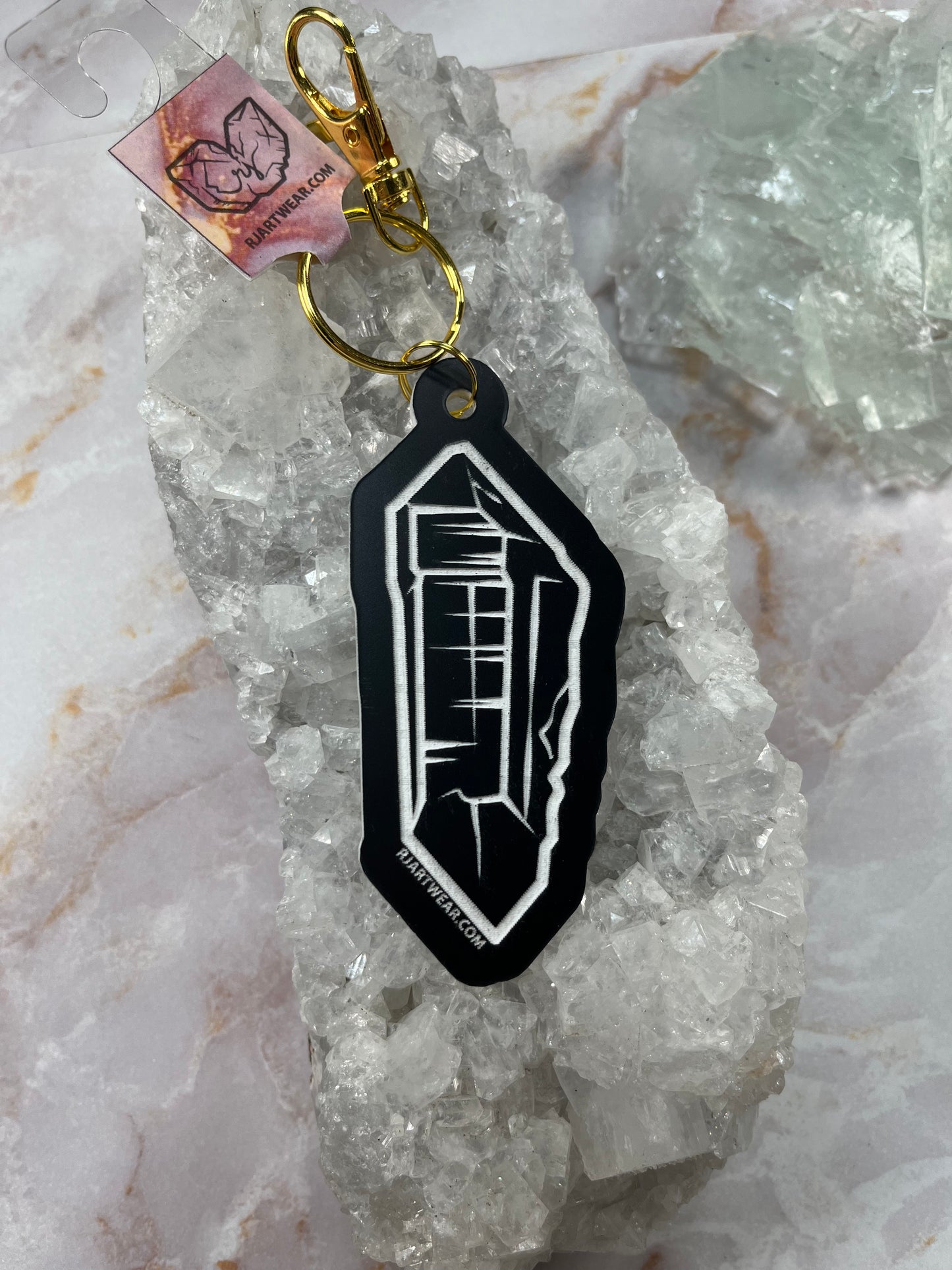 Double Terminated WA Quartz Keychain - Black & White Acrylic