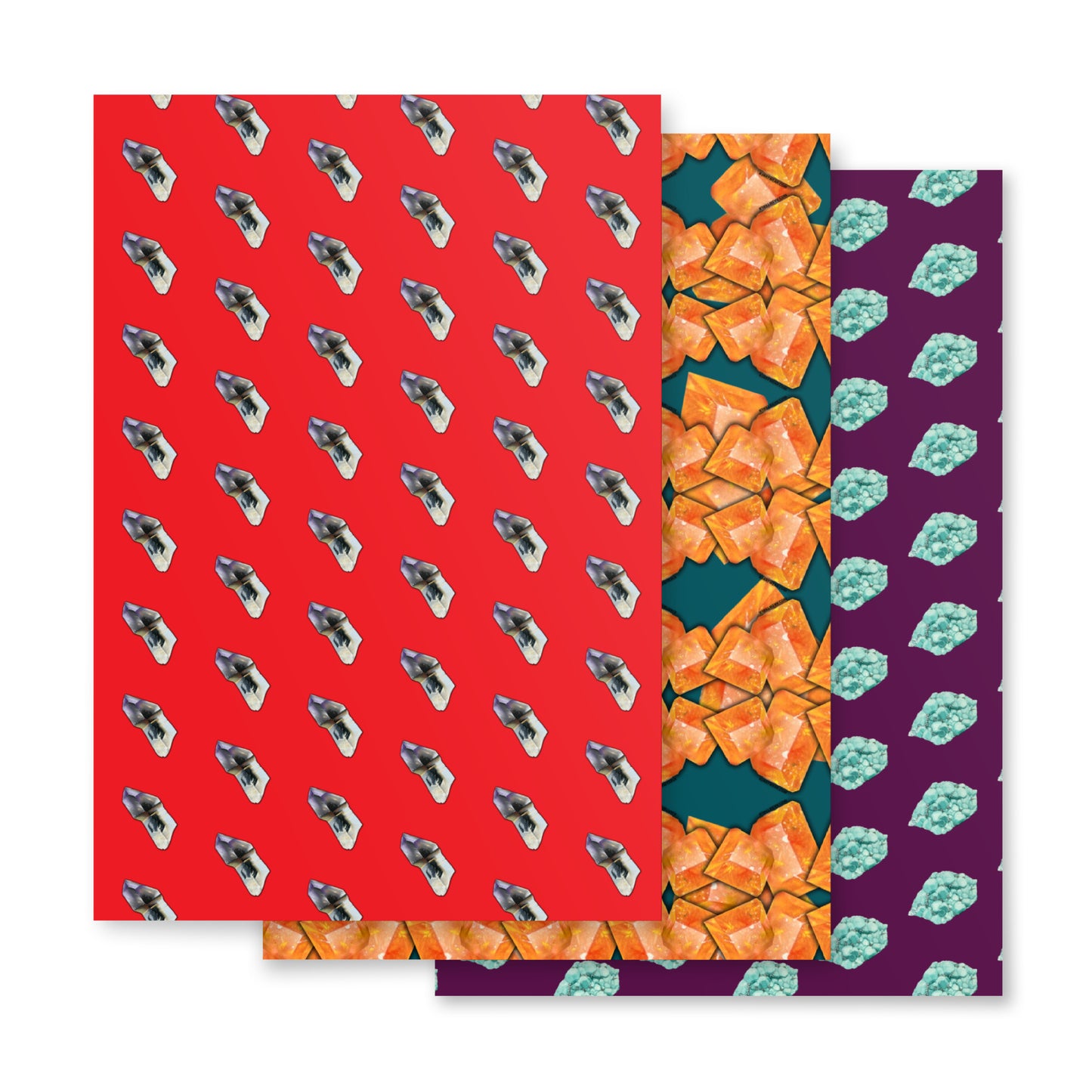 Mineral Wrapping Paper Sheets - Scepter, Wulfenite, Fluorite