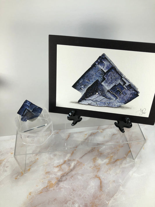 Ink blue fluorite with Watercolor painting.